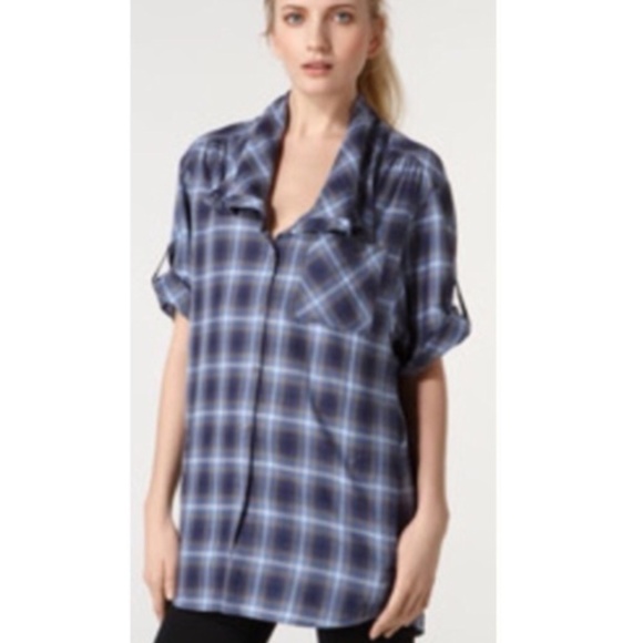 Vince Tops - Vince Plaid Cowl Neck Button Up, Sz M